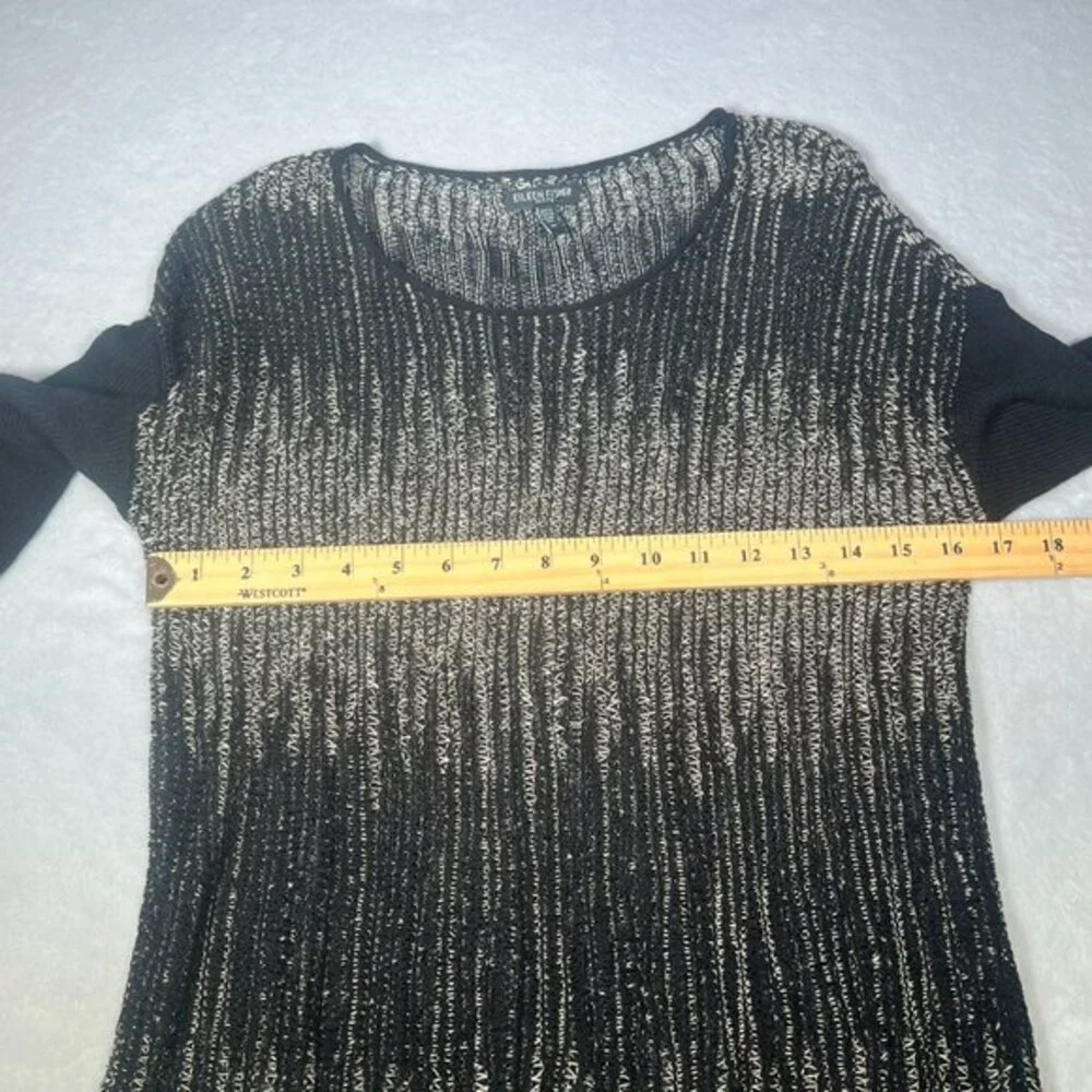 Eileen Fisher Sweater Womens PP / XS Black Tan Sheer Pullover Wool Linen Box Top